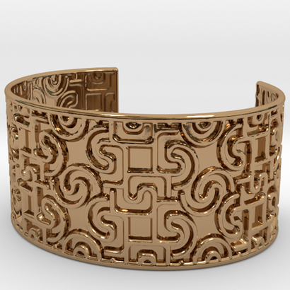 Engraved With Geometric Pattern Open Cuff Bracelet